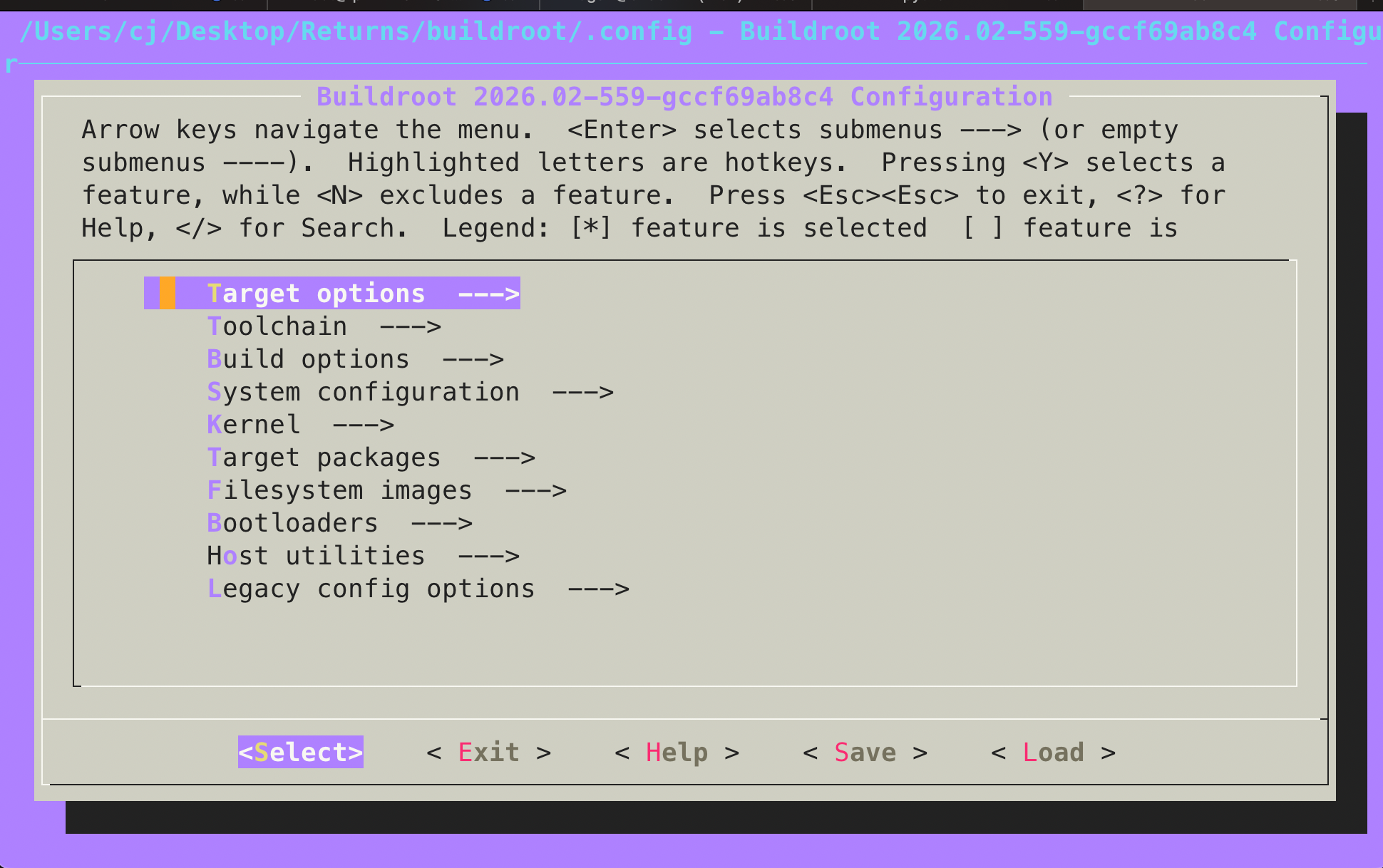 Buildroot Configuration Menu