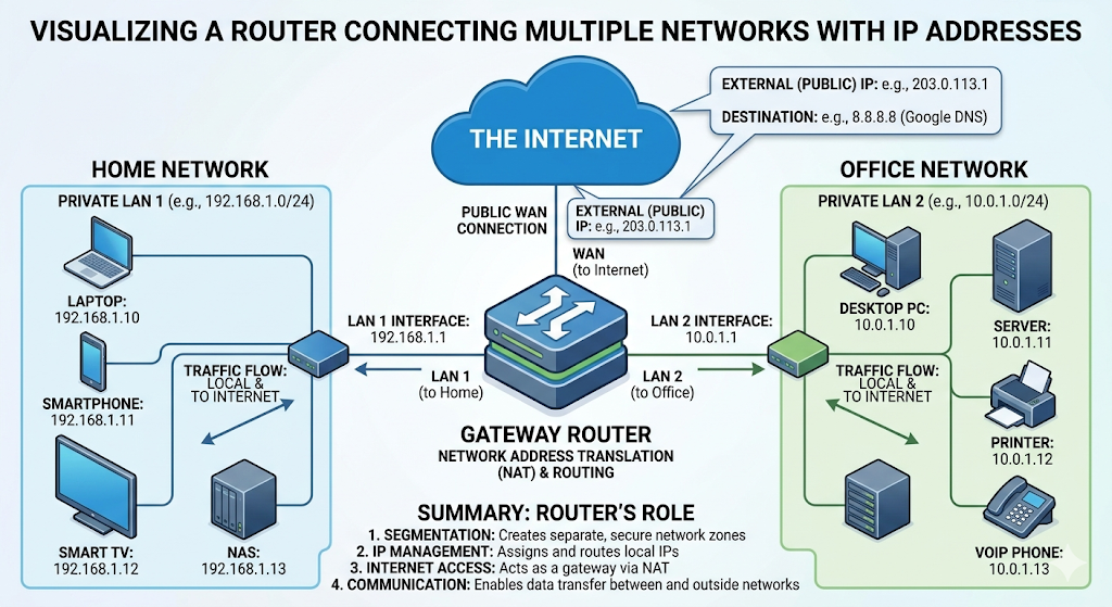 Visual showing router connecting multiple networks
