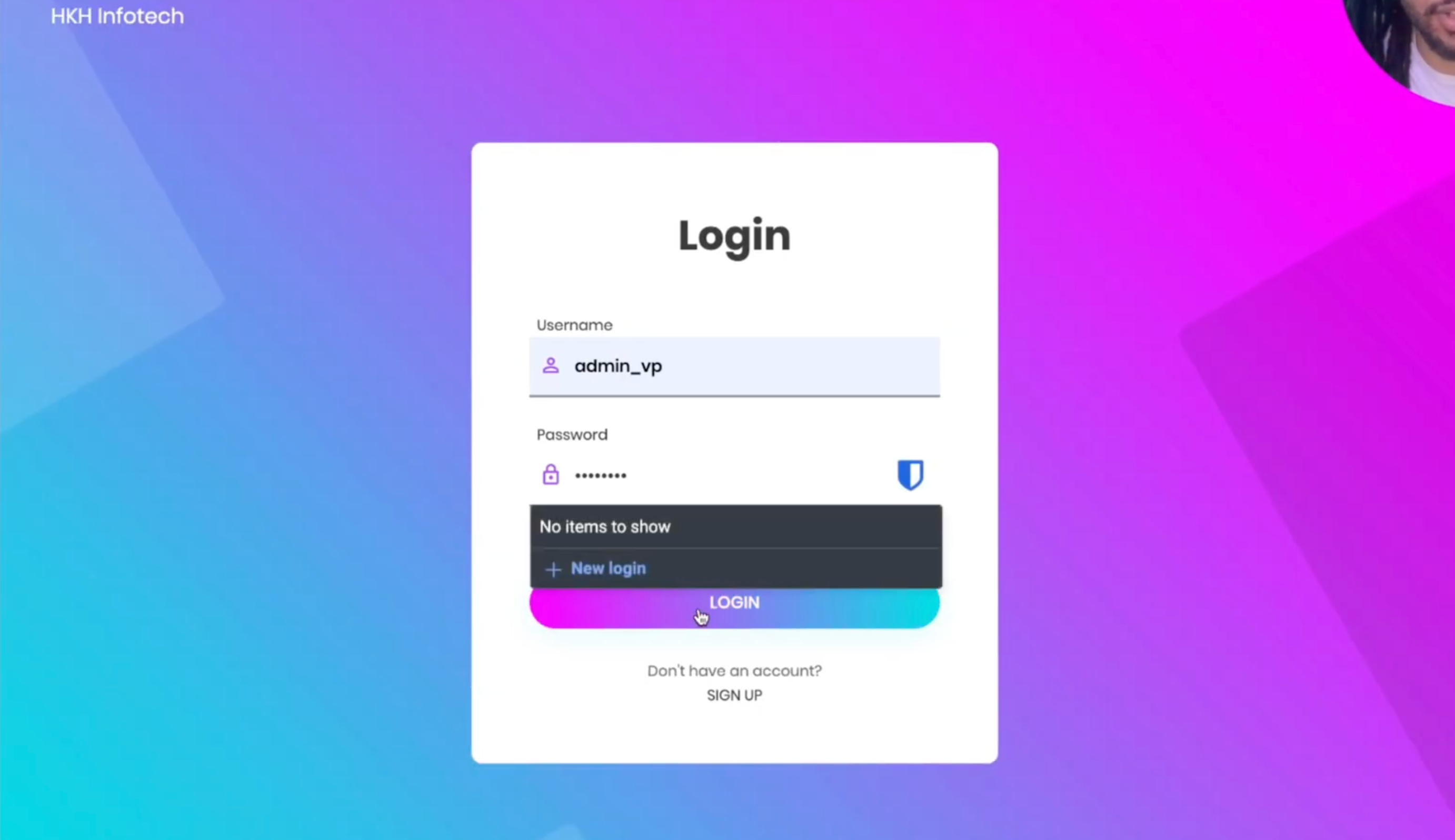 The Java web application login screen from your video, screenshot of the app running in browser