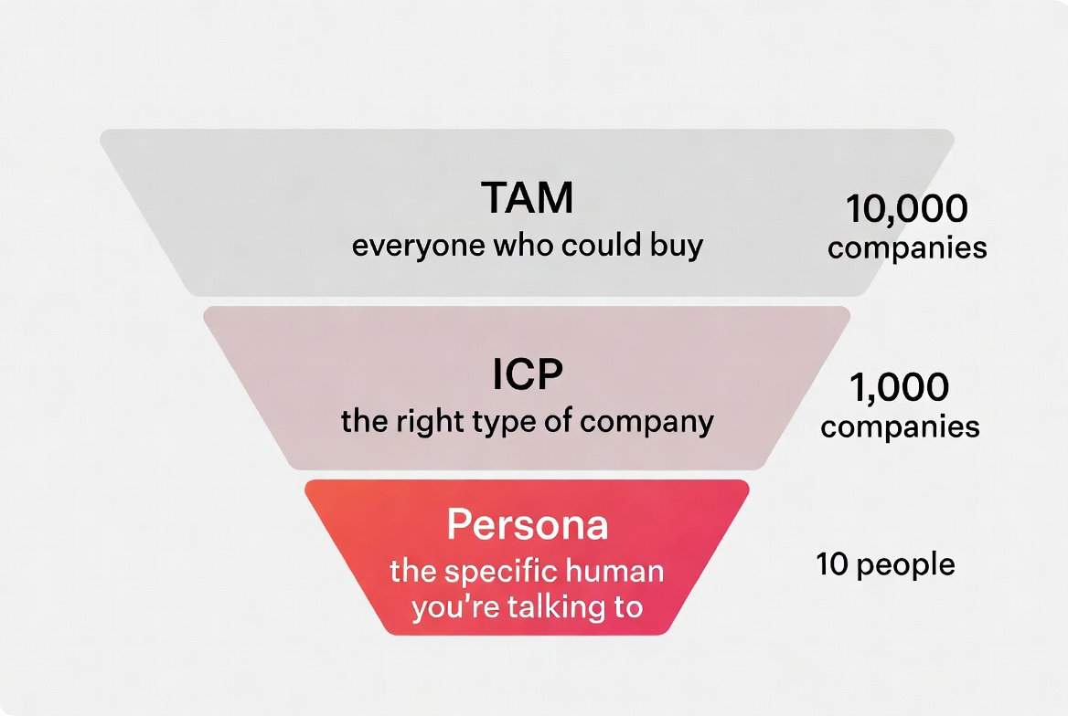 TAM vs ICP vs buyer persona funnel diagram marketing strategy