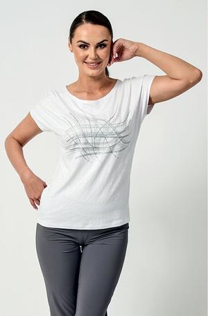 Kimonové bílé dámské tričko se stříbrným potiskem 48 - Produkt značky Draps