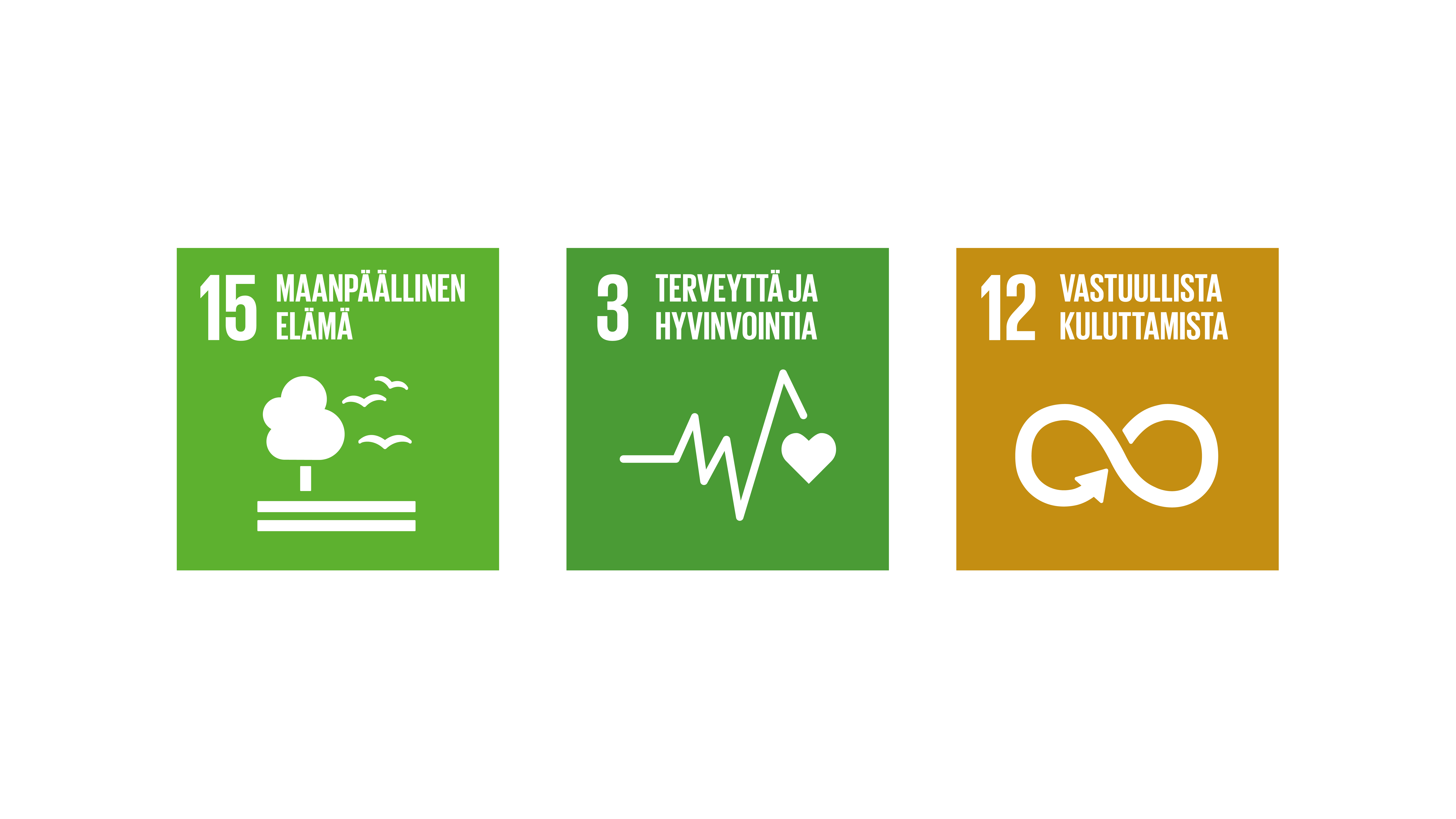 YK:n kestävän kehityksen tavoitteet numero 15 (Maanpäällinen elämä), 3 (Terveyttä ja hyvinvointia) sekä 12 (Vastuullista kuluttamista)