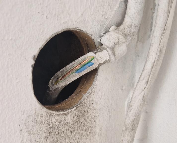 Rotan pureksimia sähköjohtoja ja rasvajälkiä.