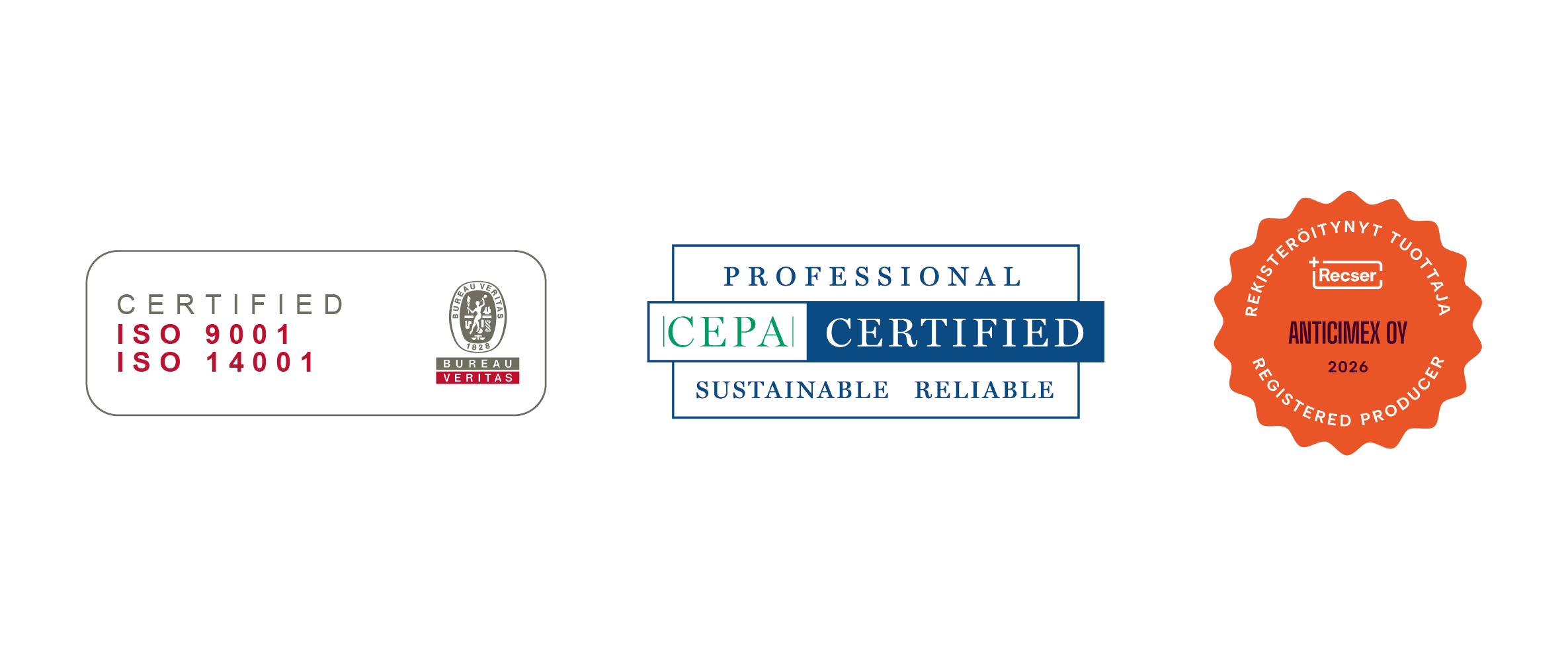 Anticimexille myönnetyt sertifikaatit.