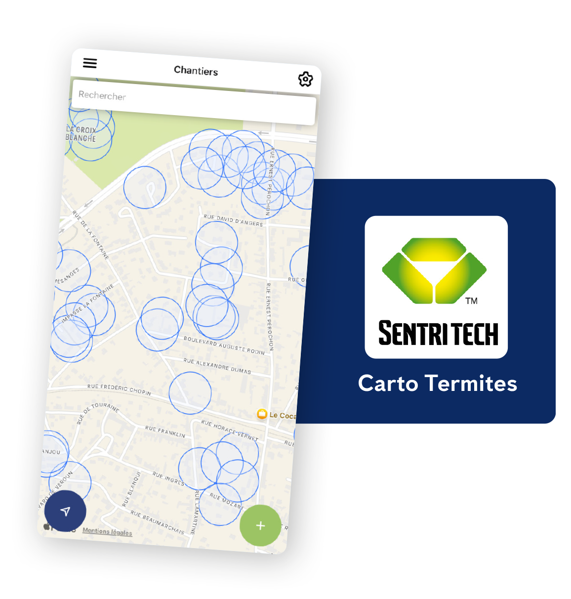 Carte répertoriant les chantiers termites en cours. 