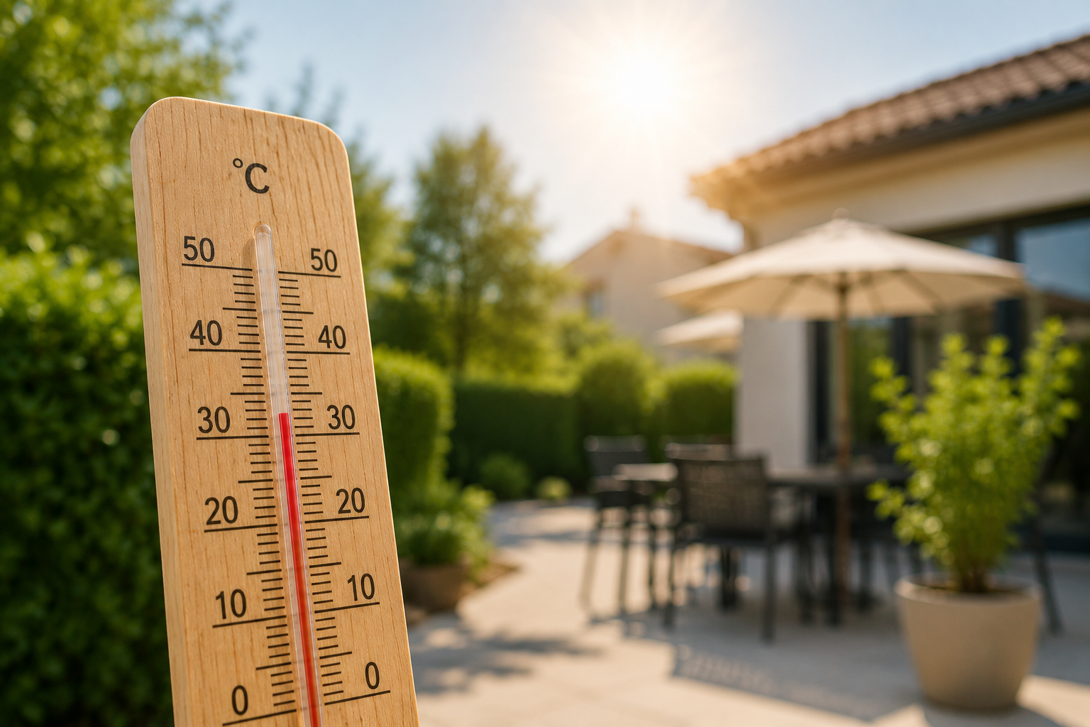 Thermomètre en bois sous le soleil