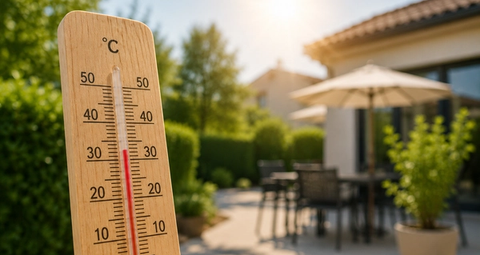 Thermomètre en bois sous le soleil