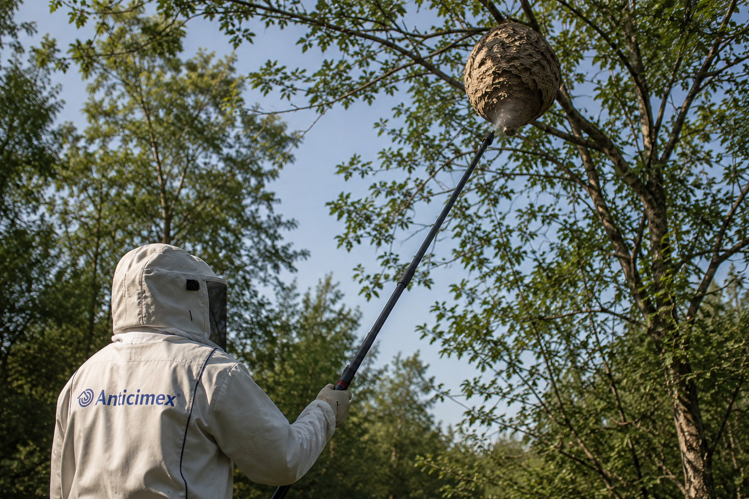 Travailleur en action, retrait du nid de frelons