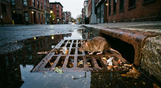 I would like a picture of a rat entering the sewer system on the street 