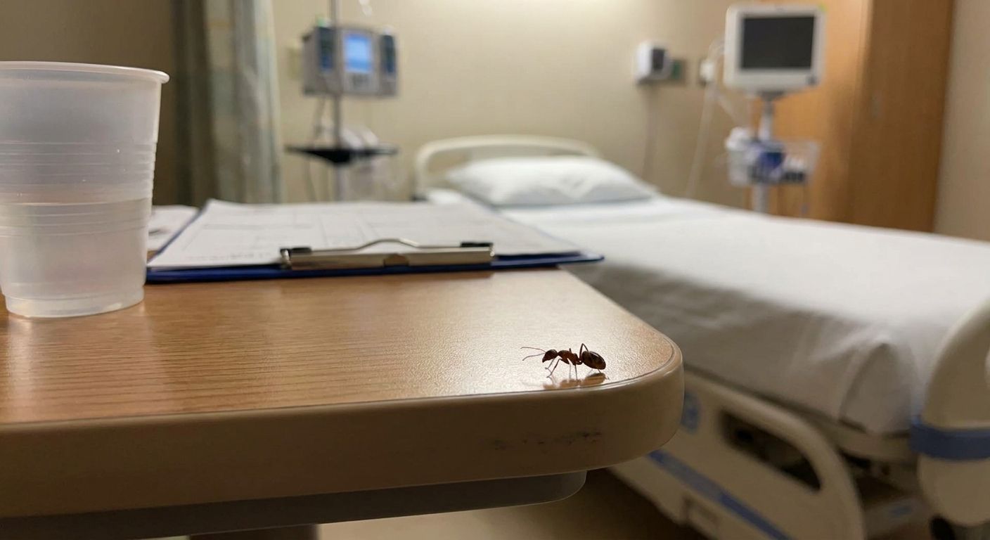 argentinian ant on bedside table hospital