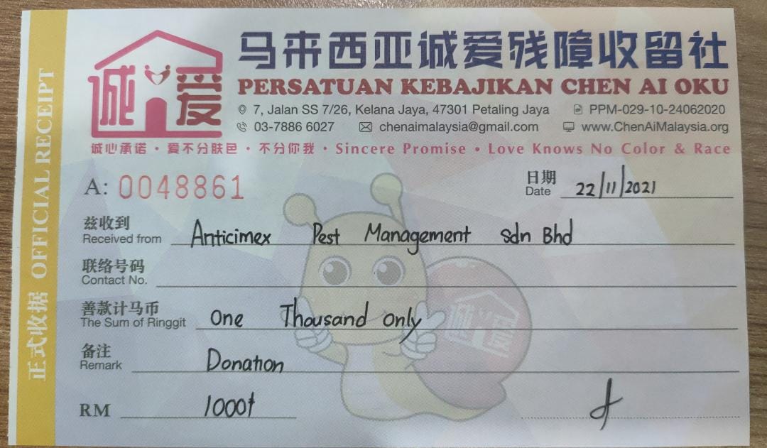 Anticimex Donation to Chen Ai OKU