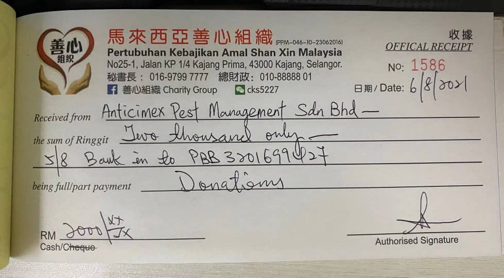 Anticimex Donation to Charity Shan Xin