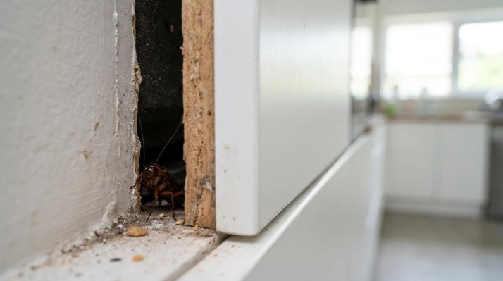 Hidden pest cockroach in hard-to-reach area