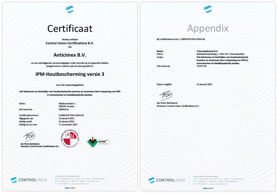 certificering anticimex ipm houtworm bestrijden