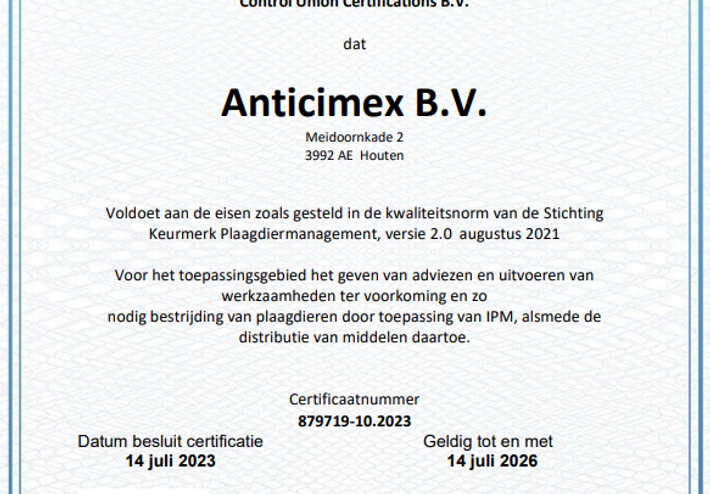 certificering anticimex integrated pest management