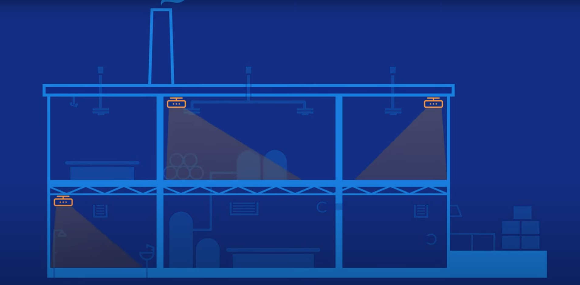 Illustration av en fastighet som har Anticimex smarta sensorer uppsatta som skannar miljön.