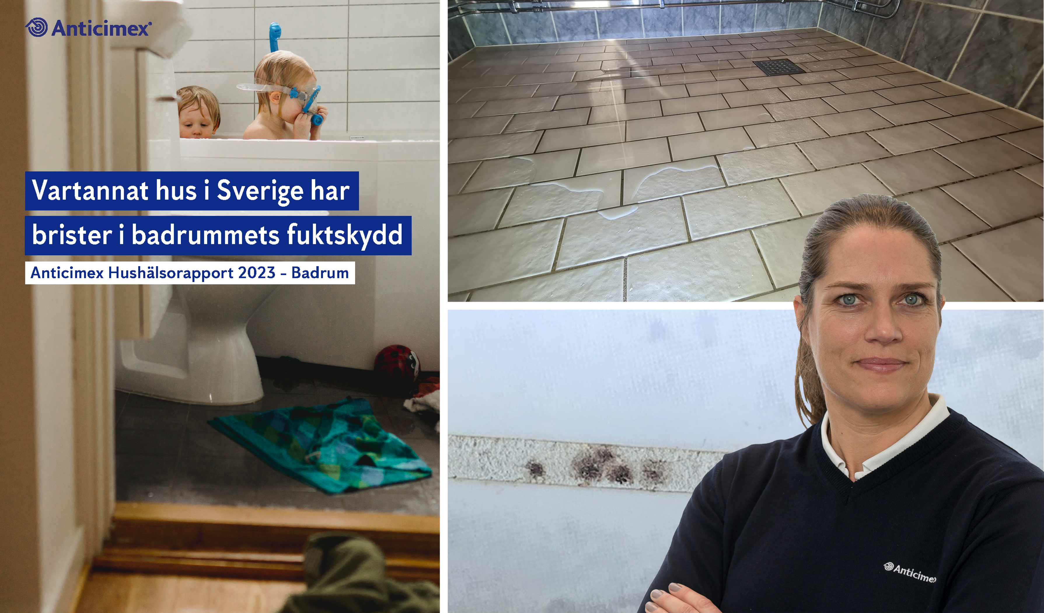 Collage Anticimex rapport om vanliga brister i badrum