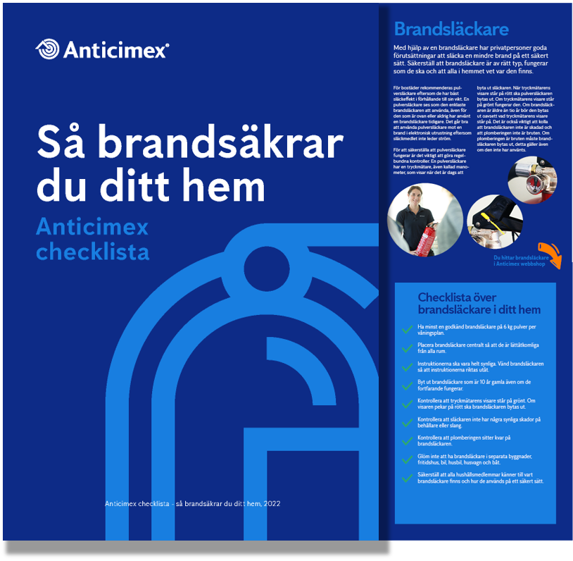 Framsida på Anticimex checklista på hur du brandsäkrar hemma