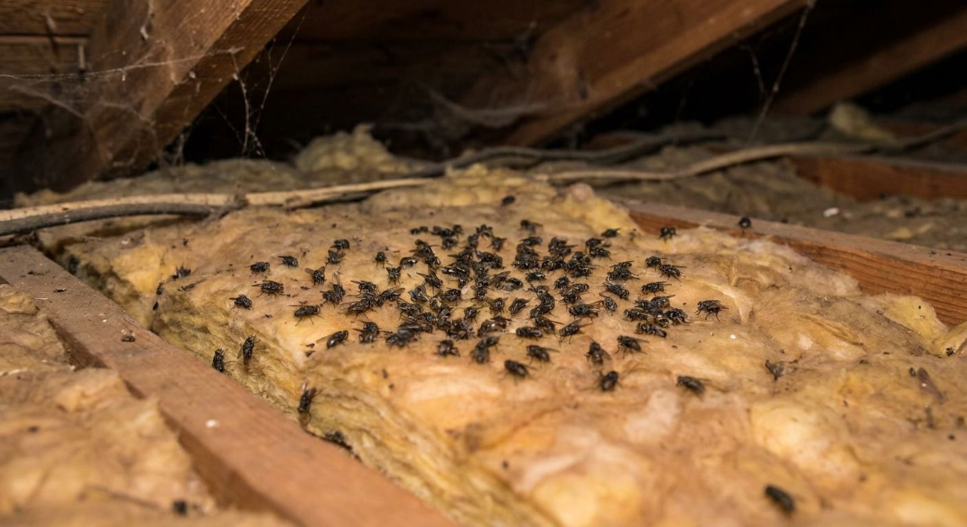 cluster flies infestation in attic insulation
