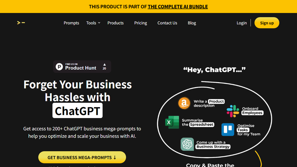 Screenshot of 200+ ChatGPT Mega-Prompts for Business