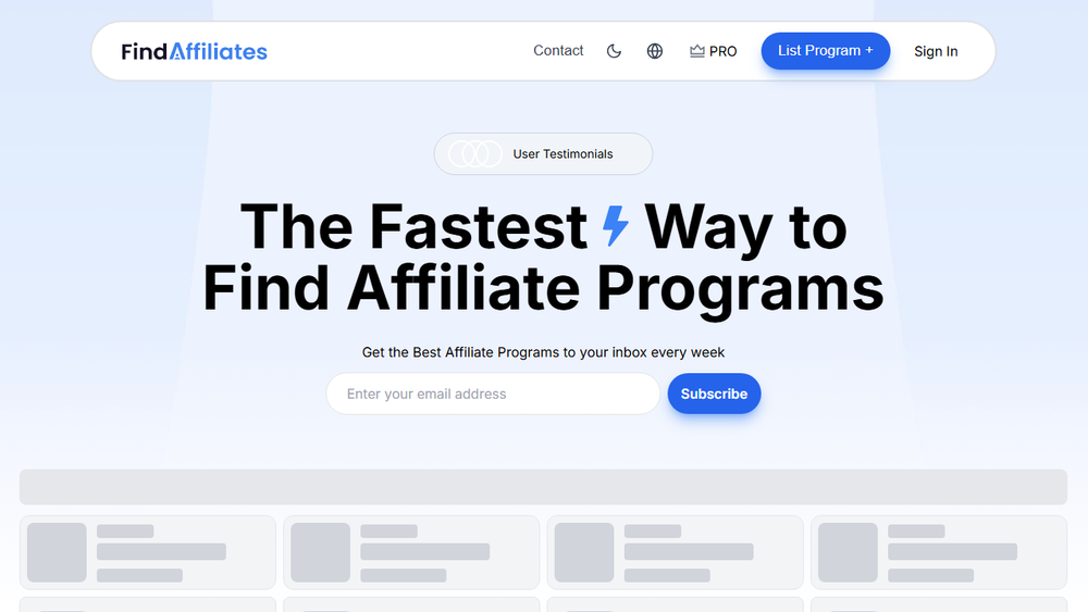 Screenshot of Find Affiliates