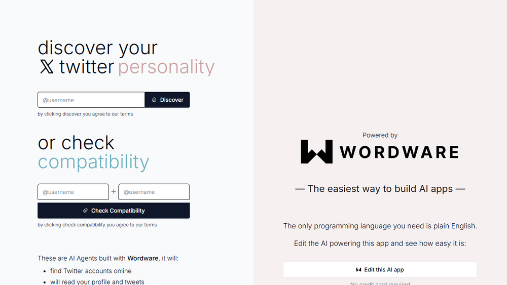 Screenshot of Twitter Personality - AI Agent