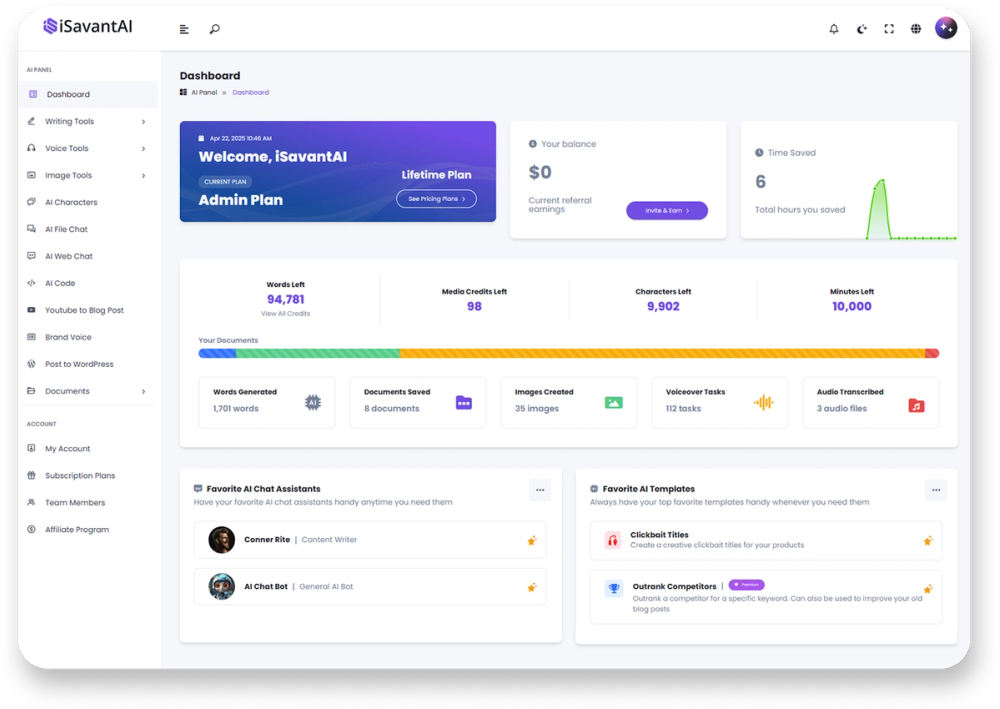 Screenshot of iSavantAI: AI Content Generator and Writing Assistant