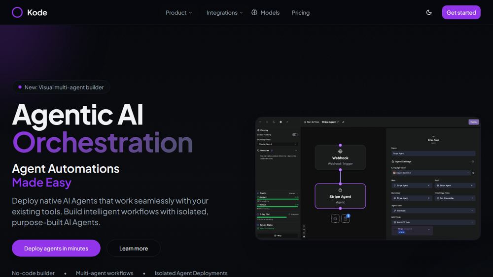 Screenshot of Kode - No-Code AI Agents