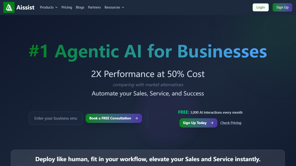Screenshot of Aissist.io - Agentic AI for Businesses