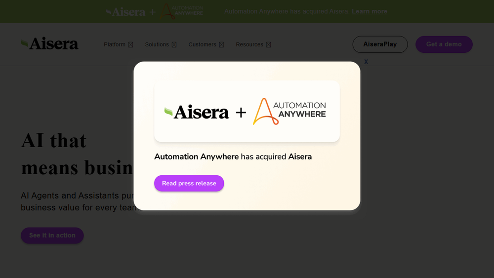 Screenshot of Aisera: Agentic AI for the Enterprise