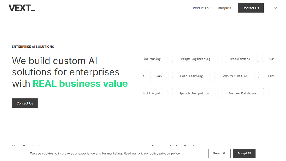 Screenshot of Vext Enterprise AI Solutions