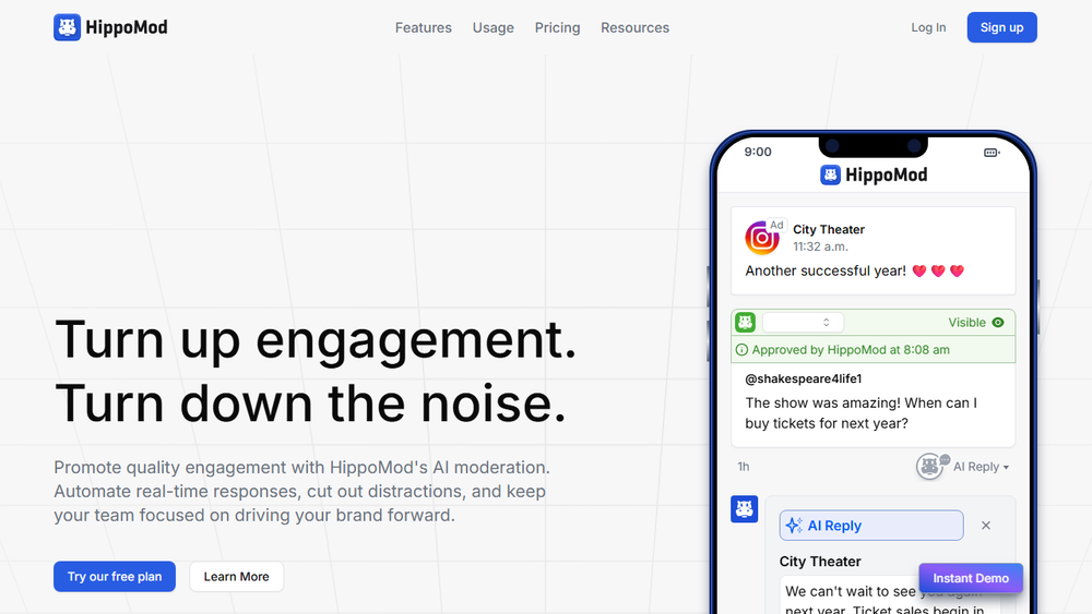 Screenshot of HippoMod: AI-Powered Social Media Engagement and Moderation Screenshot of HippoMod: AI-Powered Social Media Engagement and Moderation