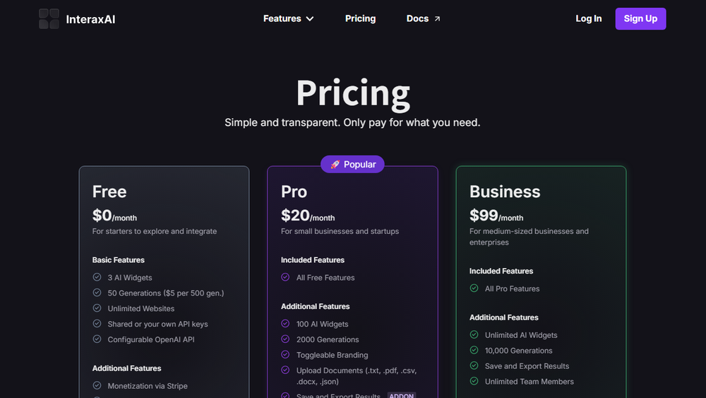 Screenshot of InteraxAI Pricing Screenshot of InteraxAI Pricing