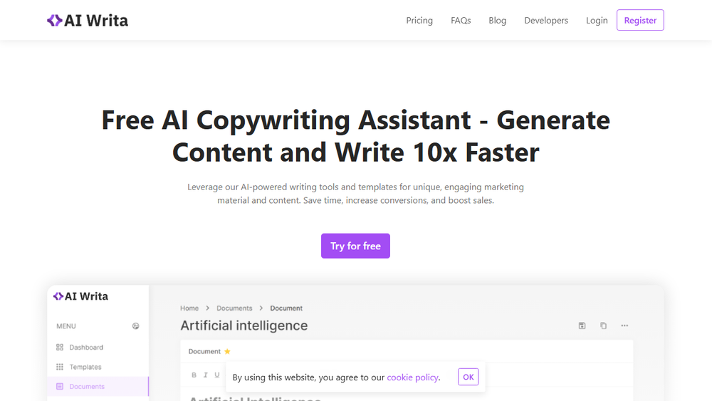 Screenshot of AI Writa - Free AI Copywriting Assistant