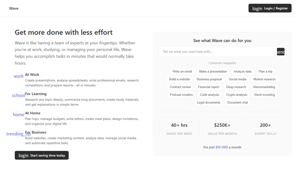 Screenshot of Wave AI Assistant