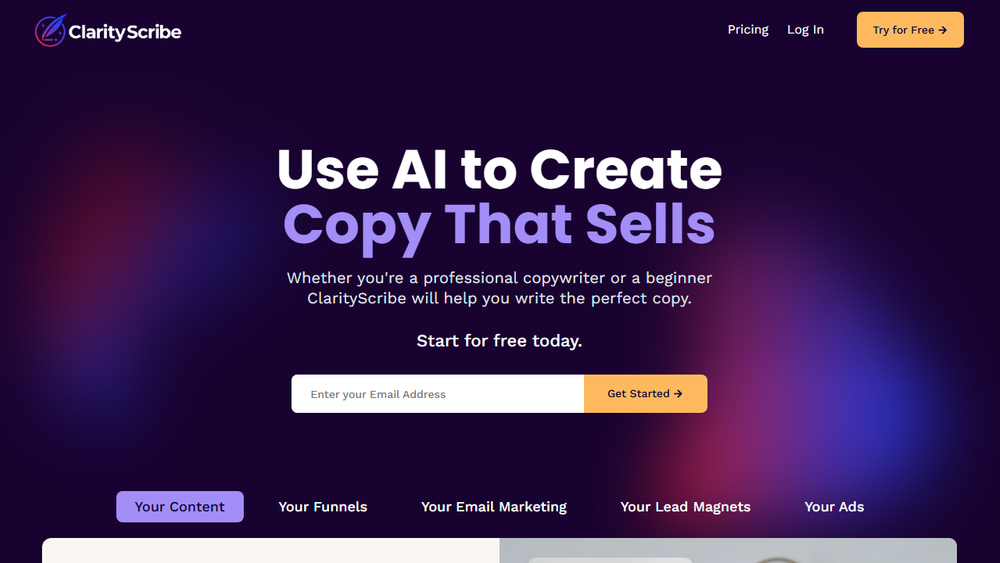 Screenshot of ClarityScribe AI Copywriting Tool