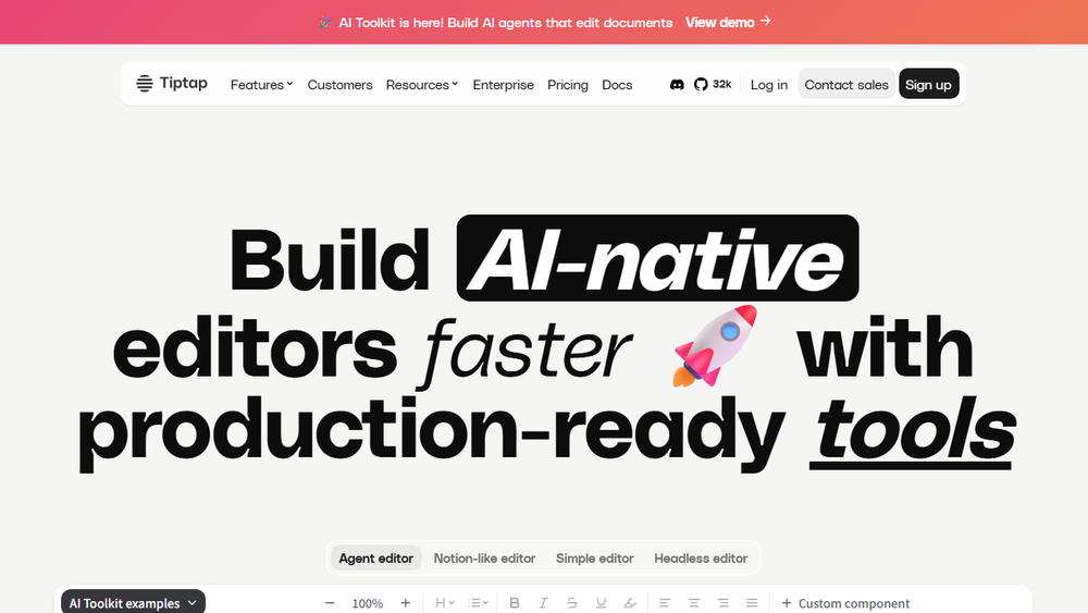Screenshot of Tiptap - Dev Toolkit Editor Suite