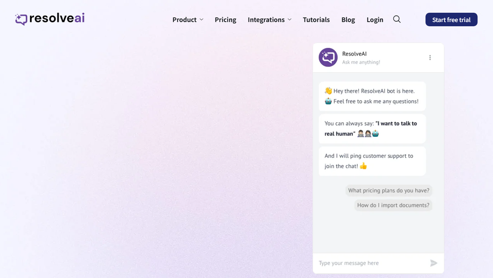 Screenshot of ResolveAI Chatbot Screenshot of ResolveAI Chatbot