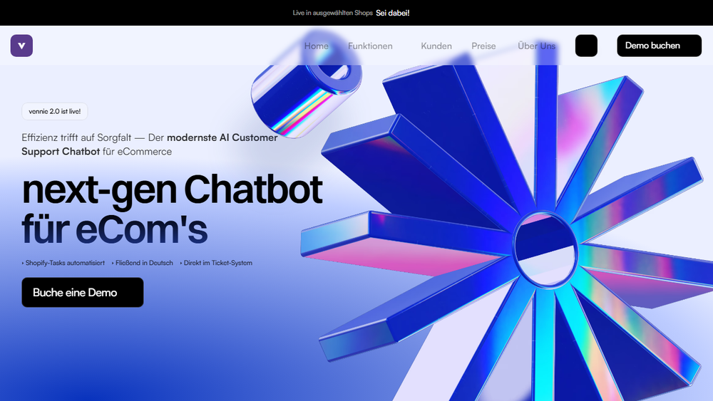Screenshot of vennie - AI Chatbot for Shopify & Zendesk