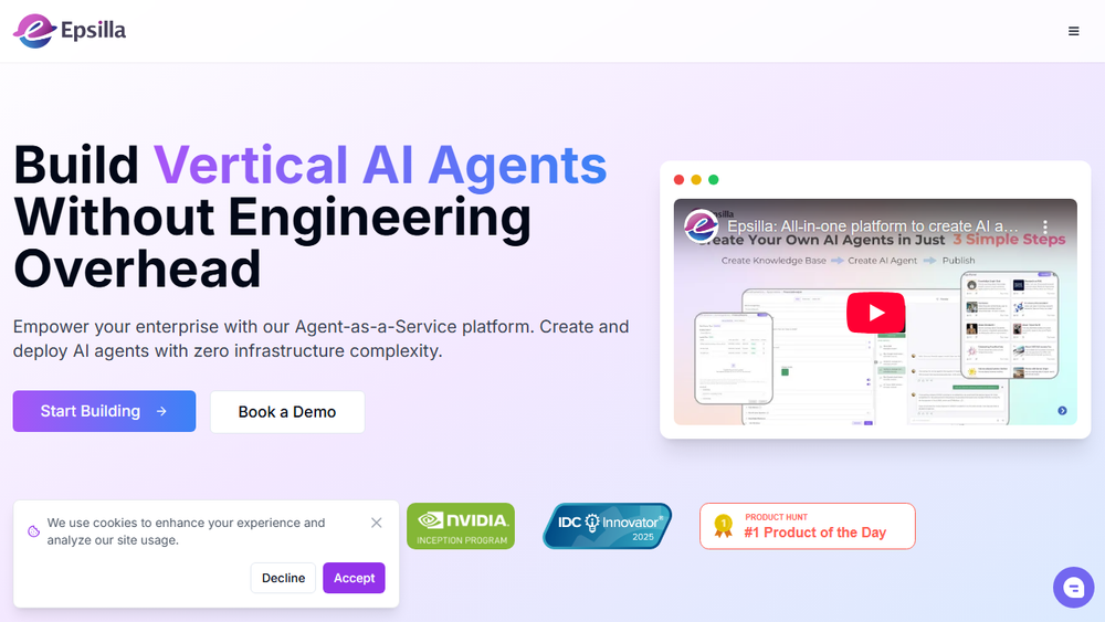 Screenshot of Epsilla - Vertical AI Agent as a Service
