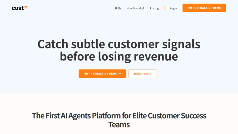Screenshot of Cust: AI Agents for Customer Success Screenshot of Cust: AI Agents for Customer Success