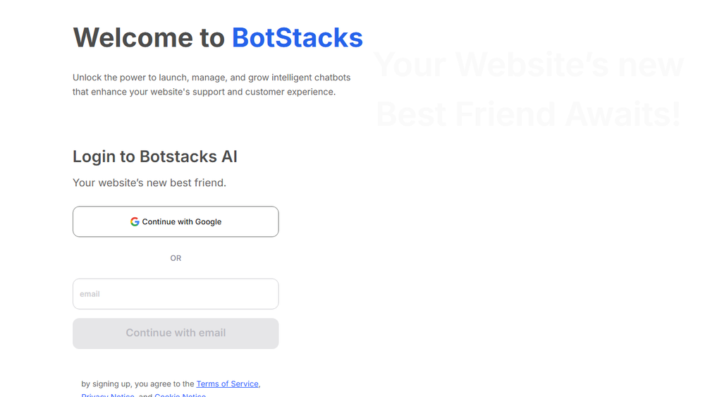 Screenshot of BotStacks Login Page
