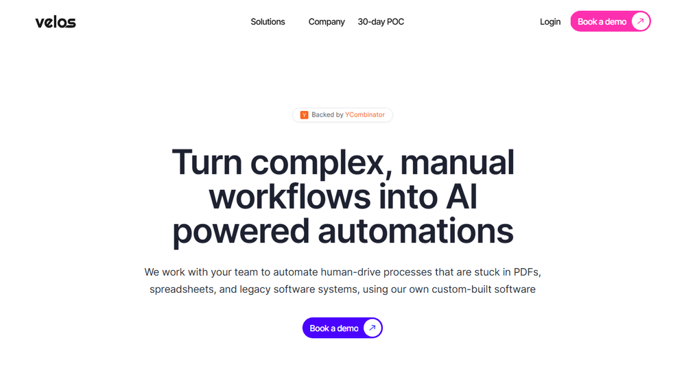 Screenshot of Velos: AI Automation For Your Back Office