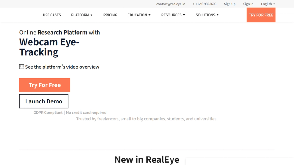 Screenshot of RealEye Online Research Platform Screenshot of RealEye Online Research Platform