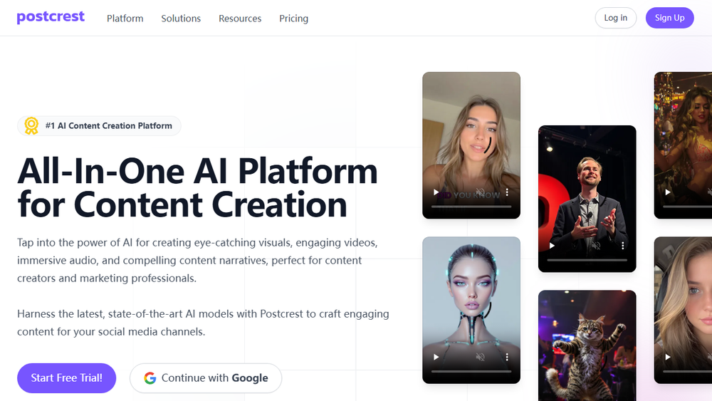 Screenshot of Postcrest AI Content Creation Platform