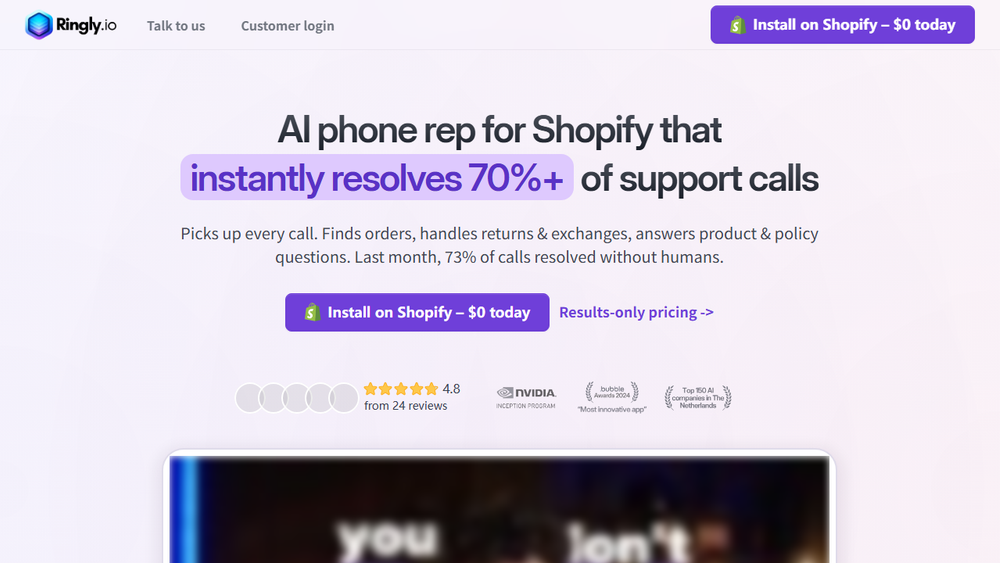 Screenshot of Ringly.io: AI Phone Support for Shopify