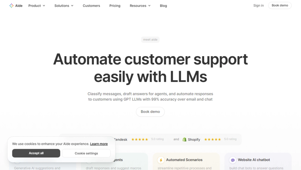 Screenshot of Aide: AI Customer Service Platform