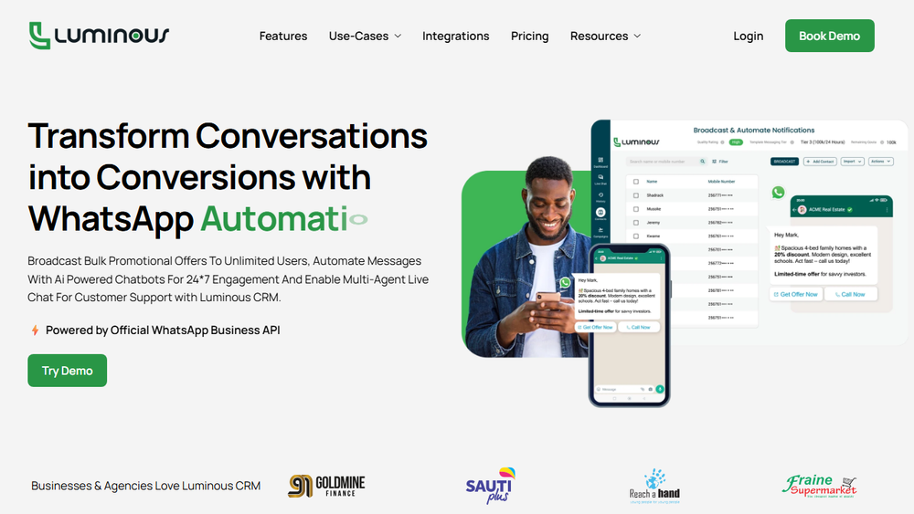 Screenshot of Luminous CRM: WhatsApp Engagement Platform