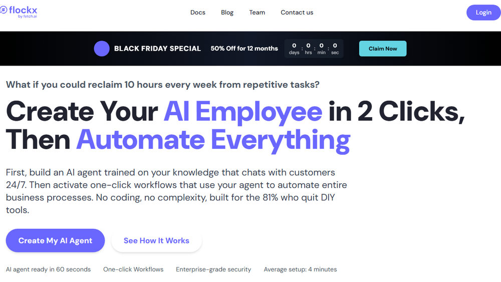 Screenshot of flockx | AI Agents for No-Code Business Automation