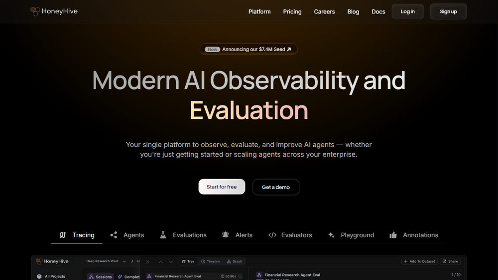 Screenshot of HoneyHive AI Observability and Evaluation Platform Screenshot of HoneyHive AI Observability and Evaluation Platform